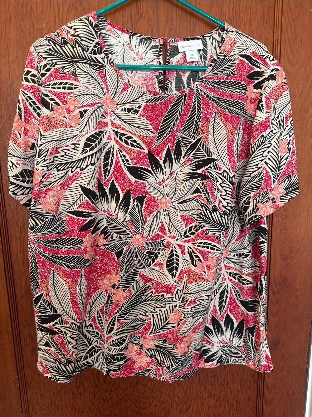 Liz Claiborne Pink Black Cream Floral Short-Sleeve Top 0 X